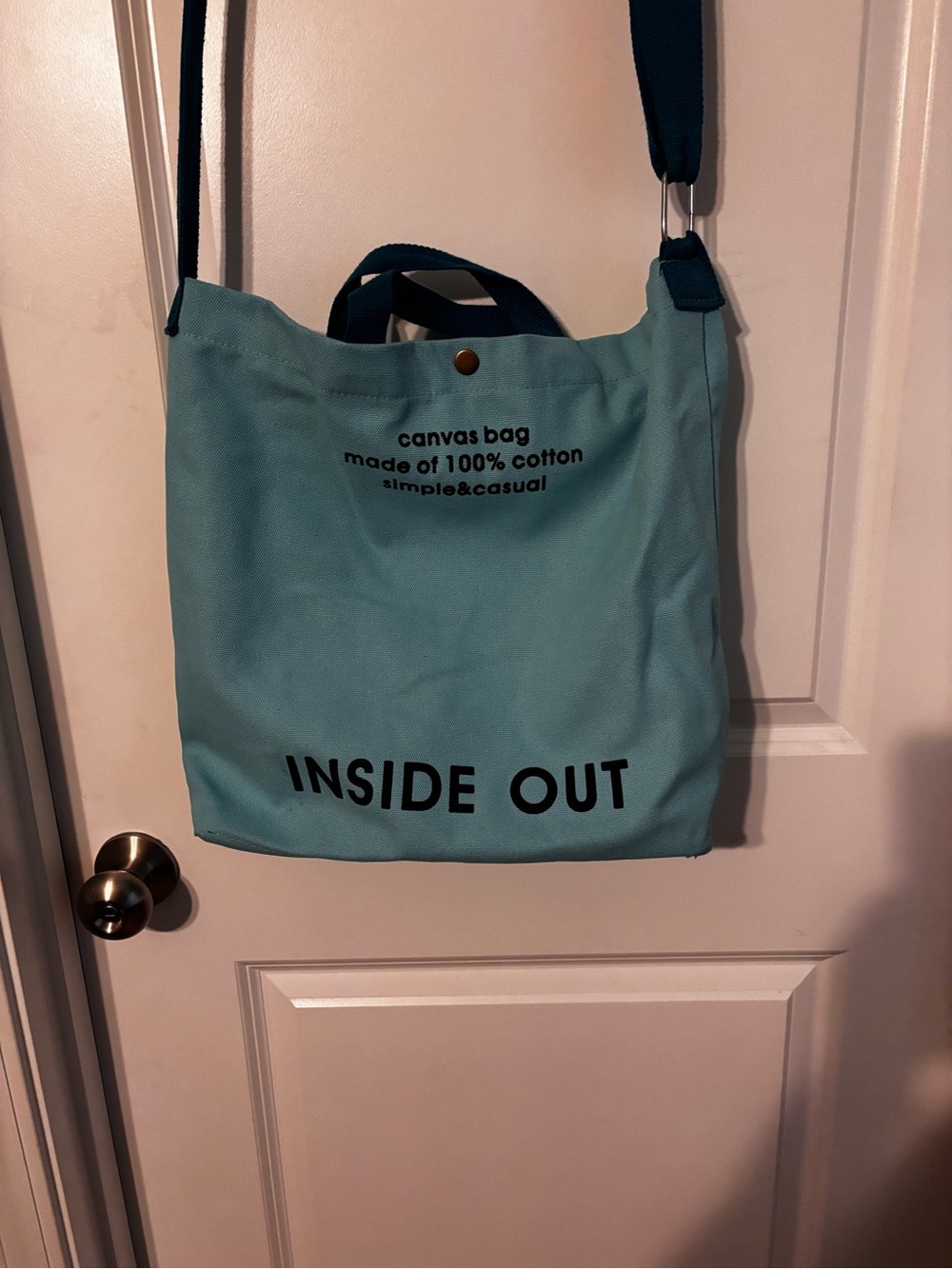 Canvas Tote Bag INSIDE OUT - Light Teal Blue